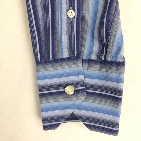 Kenneth Cole New York Men's Size XL Blue Striped Long Sleeve Dress Shirt Italy - Picture 3 of 9